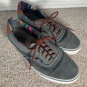 Gray Vans Era 59 Low Top Shoes with Colorful Flannel Boho Lining